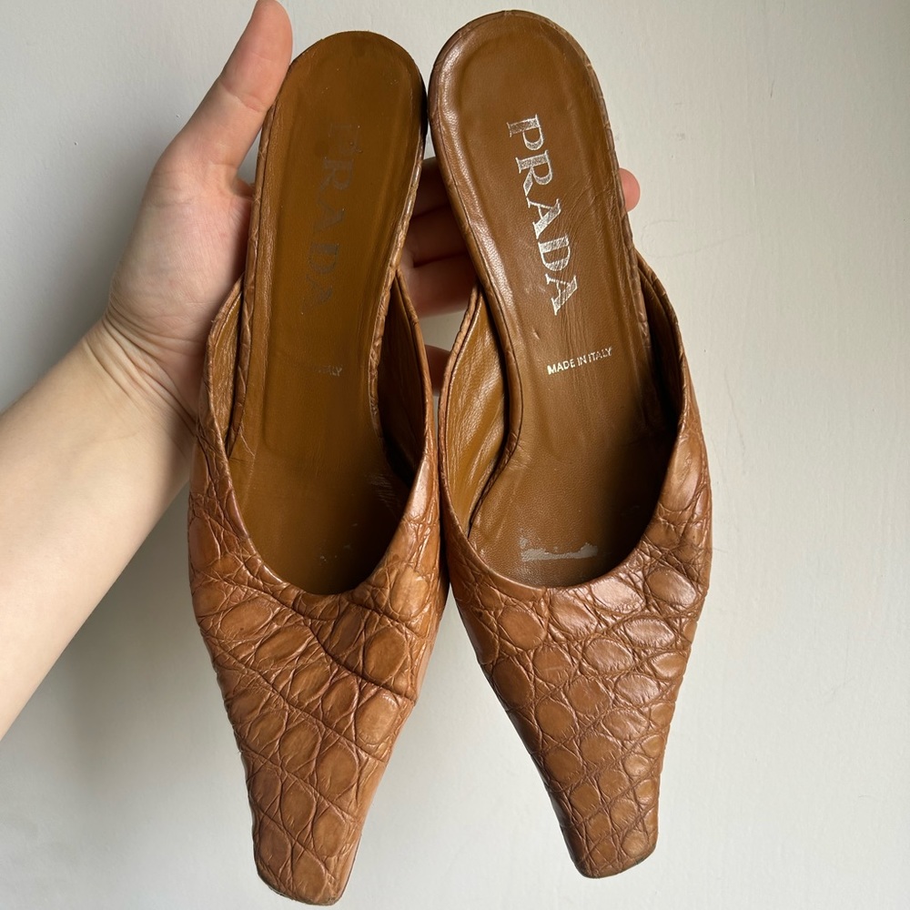 Prada Tan Croc Mules Size 38